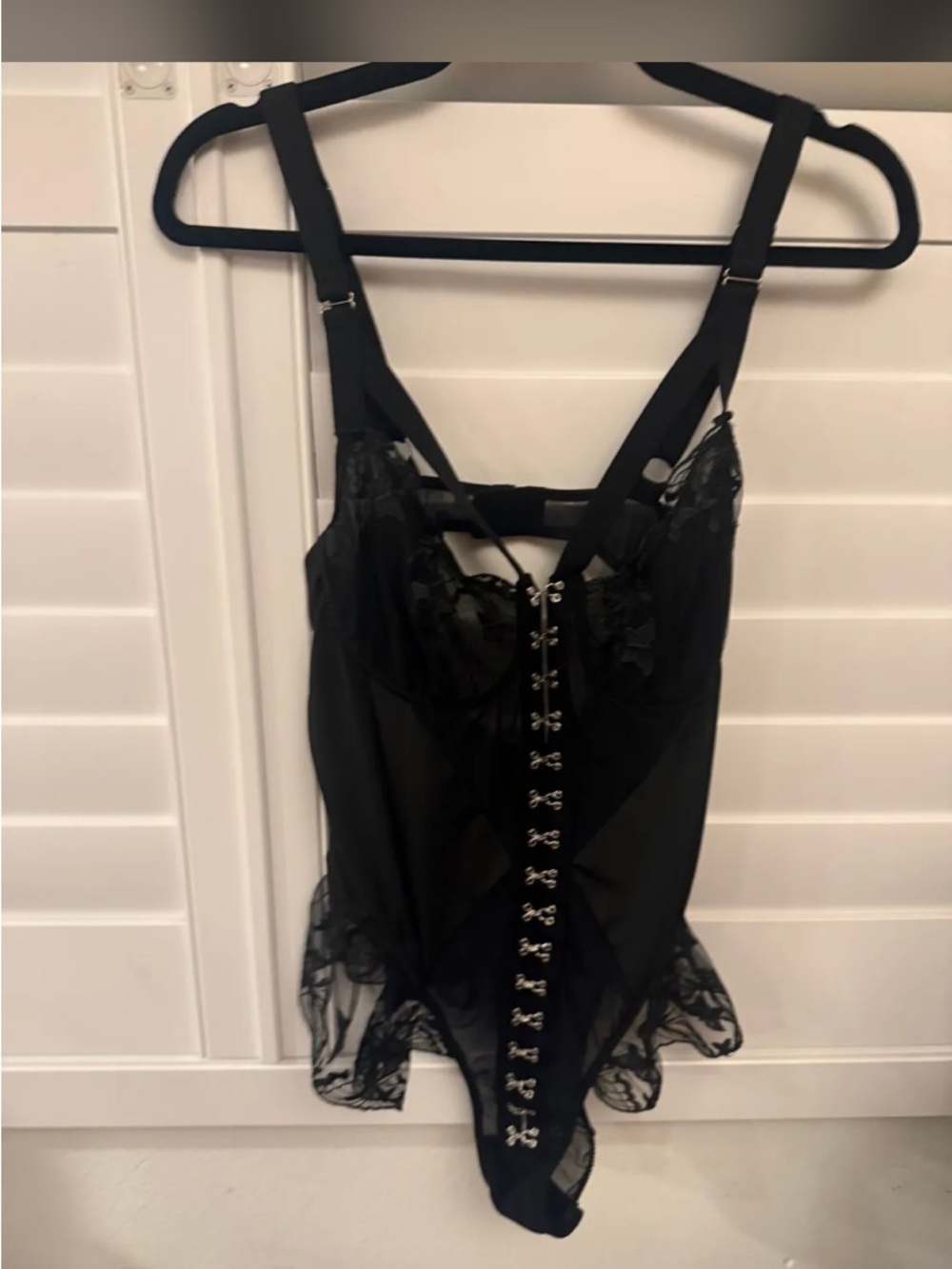 Shirley of Hollywood Black Lace Hook-and-Eye Bodysuit